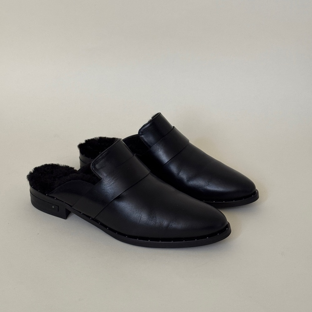 Freda Salvador Keen - Black Leather Women's Mules w/ fur lining